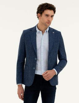 Lacivert Slim Fit Y_n Keten Kar___ml_ Ceket