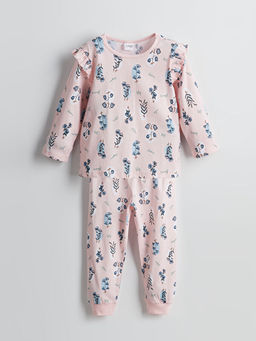 Bisiklet Yaka ?i?ekli K?z Bebek Pijama Tak?m?