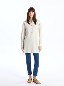 D?z Oversize Keten Kar???ml? Kad?n G?mlek Tunik