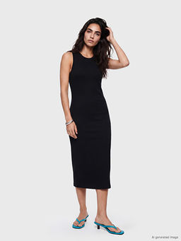 Bisiklet Yaka Fitilli Bodycon Elbise