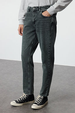 Koyu Lacivert %100 Pamuk Relax Fit Boyfriend Jeans Kot Pantolon TMNAW23JE00043