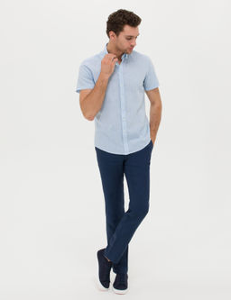 A__k Mavi Slim Fit Keten Kar___ml_ K_sakol G_mlek