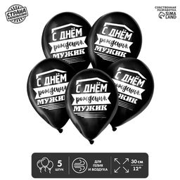 Цена за 2 шт. Воздушные шары латексные 12" «С днём рождения, мужик», 5 шт.