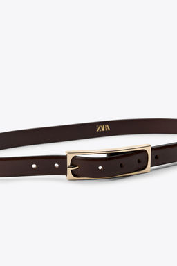 LEATHER BELT WITH RECTANGULAR BUCKLE - Zara фото 3