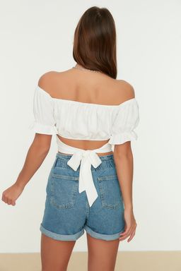 Trendyolmilla Siyah Baglama Detayl? Carmen Yaka Dokuma Bluz TWOSS21BZ0797  фото 12