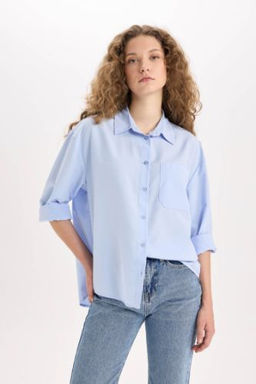 Oversize Genis Kal?p Poplin Uzun Kollu Gomlek