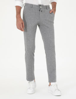 A__k Gri Slim Fit Y_n Kar___ml_ _izgili Pantolon