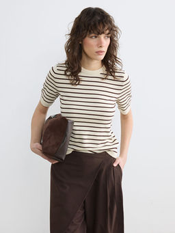 Bisiklet Yaka ?izgili Kad?n Triko Kazak