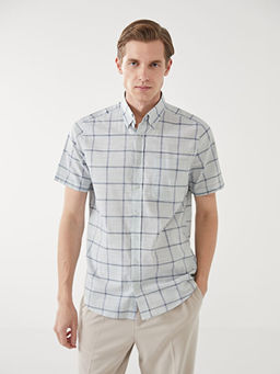 Regular Fit K?sa Kollu Ekose Poplin Erkek G?mlek