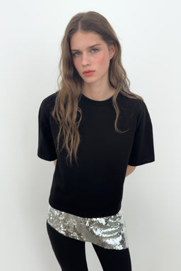 CAMISETA ASIM?TRICA LENTEJUELAS / Negro - Zara фото 2