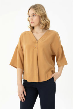 Женская рубашка светло-коричневого цвета с коротким рукавом - U.s. polo assn фото 8