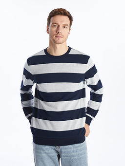 Bisiklet Yaka Uzun Kollu ?izgili Erkek Sweatshirt