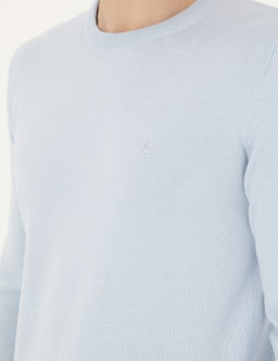 A__k Mavi Slim Fit Bisiklet Yaka Basic Triko Kazak