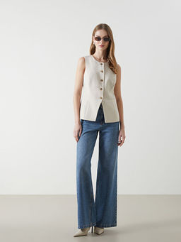 Bisiklet Yaka Kad?n Klasik Yelek