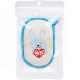 Цена за 4 шт. Губка для тела махровая детская "Happy baby - Зайчик Остин" , 13*8,5 см (ZIP пакет)