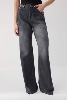 Trendyolmilla Wardrope Essentials Antrasit DOKUMLU Yuksek Bel Wide Leg Jeans TWOSS26JE00128