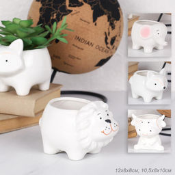 Кашпо 10,5х8x10 см Животные / WN44 /уп 6/72/ белое (Лев )