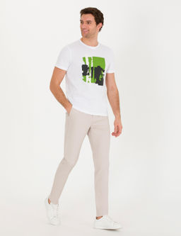 Beyaz Bisiklet Yaka Slim Fit T-Shirt
