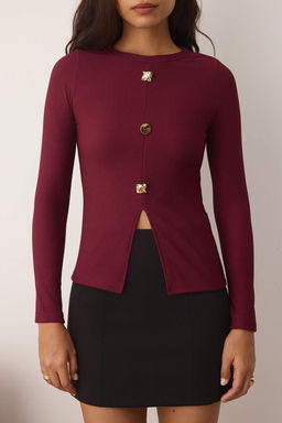 Siyah Ottoman Dik Yaka Dugmeli Uzun Kol Vucuda Oturan Orme Bluz TWOAW26BZ00191 - Trendyolmilla фото 3