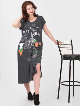 Платье летнее в полоску с рисунком повседневное