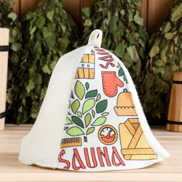 Шапка для бани и сауны с принтом Sauna, полиэфир 70%, шерсть 30%, «Добропаровъ»