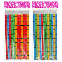 Цена за 12 шт. Карандаш чернографитный с ластиком «Полоски», твёрдость НВ