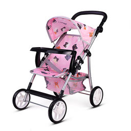 Коляская кукольная трость, металлическая, с корзиной, столиком и козырьком