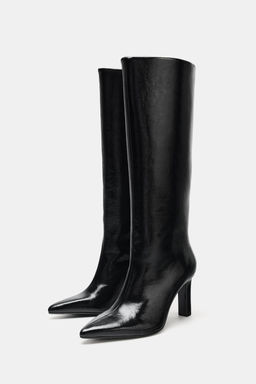 FAUX-PATENT WIDE-LEG BOOTS WITH BLOCK HEEL - Zara фото 3