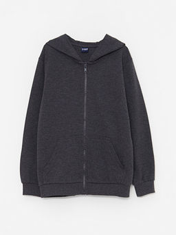 Kap??onlu Basic Uzun Kollu Erkek ?ocuk Fermuarl? Sweatshirt