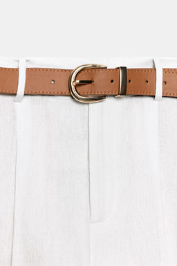 PANTAL?N CINTUR?N CON LINO / Blanco - Zara фото 4