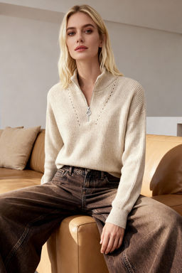 Tas Couple Yumusak Dokulu Fermuarl? Triko Kazak TWOAW20XS0009