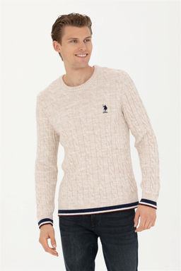 Мужской кремовый меланжевый свитер - U.s. polo assn фото 3