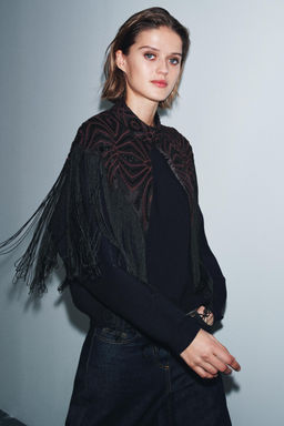 BEADED TULLE TOP WITH FRINGING