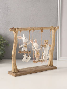 Фигурка полистоун Зайчата: три друга на качелях, белый с золотом, 26?5.5?20 см