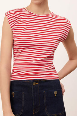 Wardrobe Essentials-Cok Renkli Cizgili Fitted/Vucuda Oturan Yumusak Orme Bluz TWOSS26BZ00108