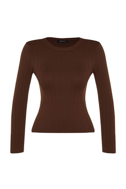 Kahverengi Basic Bisiklet Yaka Triko Kazak TWOAW23KZ01249