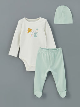 Bisiklet Yaka Bask?l? Erkek Bebek Hastane Seti