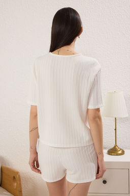 Trendyolmilla Gri Baglama Detayl? Sortlu Dokulu Kalite Orme Pijama Tak?m? THMSS25PT00151  фото 4