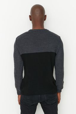 TRENDYOL MAN Siyah Slim Fit Dar Kesim Bisiklet Yaka Renk Bloklu Triko Kazak TMNAW21KZ0544 - Trendyolmilla фото 5