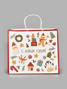 Пакет подарочный Новогодние мечты, белый крафт, 32 ? 28 ? 15 см