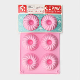 Форма для выпечки Доляна Немецкий кекс, силикон, 17?27 см, 6 ячеек (d=7 см), розовая  фото 9