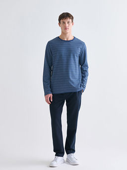 Bisiklet Yaka Uzun Kollu ?izgili Erkek Ti??rt