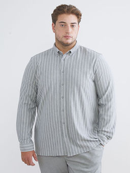 B?y?k Beden Slim Fit Uzun Kollu ?izgili Erkek G?mlek