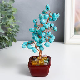 Бонсай декоративный «Денежное дерево с бирюзой», 60 камней, 16×7.5×5.5 см