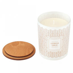 Свеча "Декор" д7см, h9см, парафин, в стекле, с деревянной крышкой, контейнерная, время горения 32 часов (Россия)