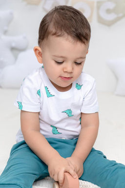 КР 302034/белый,зеленые динозавры фуфайка (футболка) д/мал яс