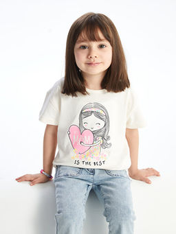 Bisiklet Yaka Bask?l? K?sa Kollu K?z Bebek Ti??rt