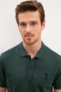 U. S. Polo Assn / Мужская темно-зеленая базовая футболка с воротником-поло - U.s. polo assn фото 2