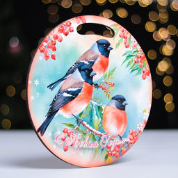 Доска разделочная сувенирная Птицы.С новым годом, d=25.5 см