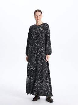 Bisiklet Yaka Desenli Uzun Kollu A Kesim Elbise